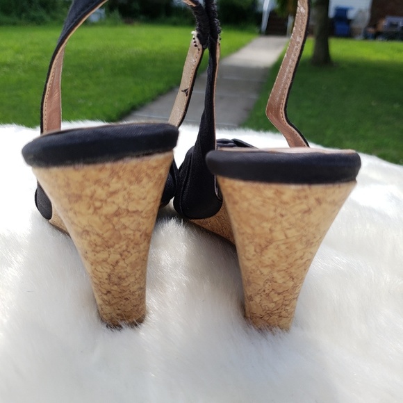Black Twist Cork Bottom Wedge Heels - Picture 4 of 8